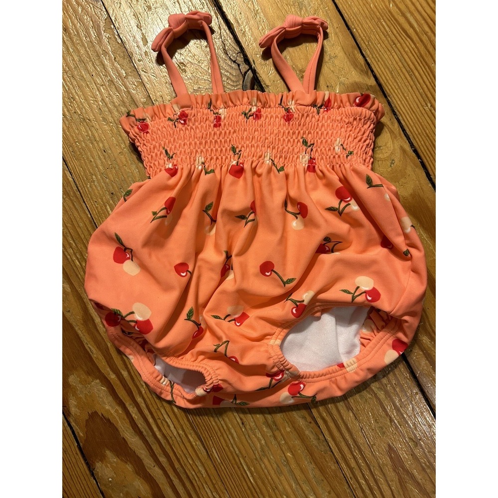 Janie And Jack Bathing Suit Swim Pink Heart Cherries Size 0/3 Months